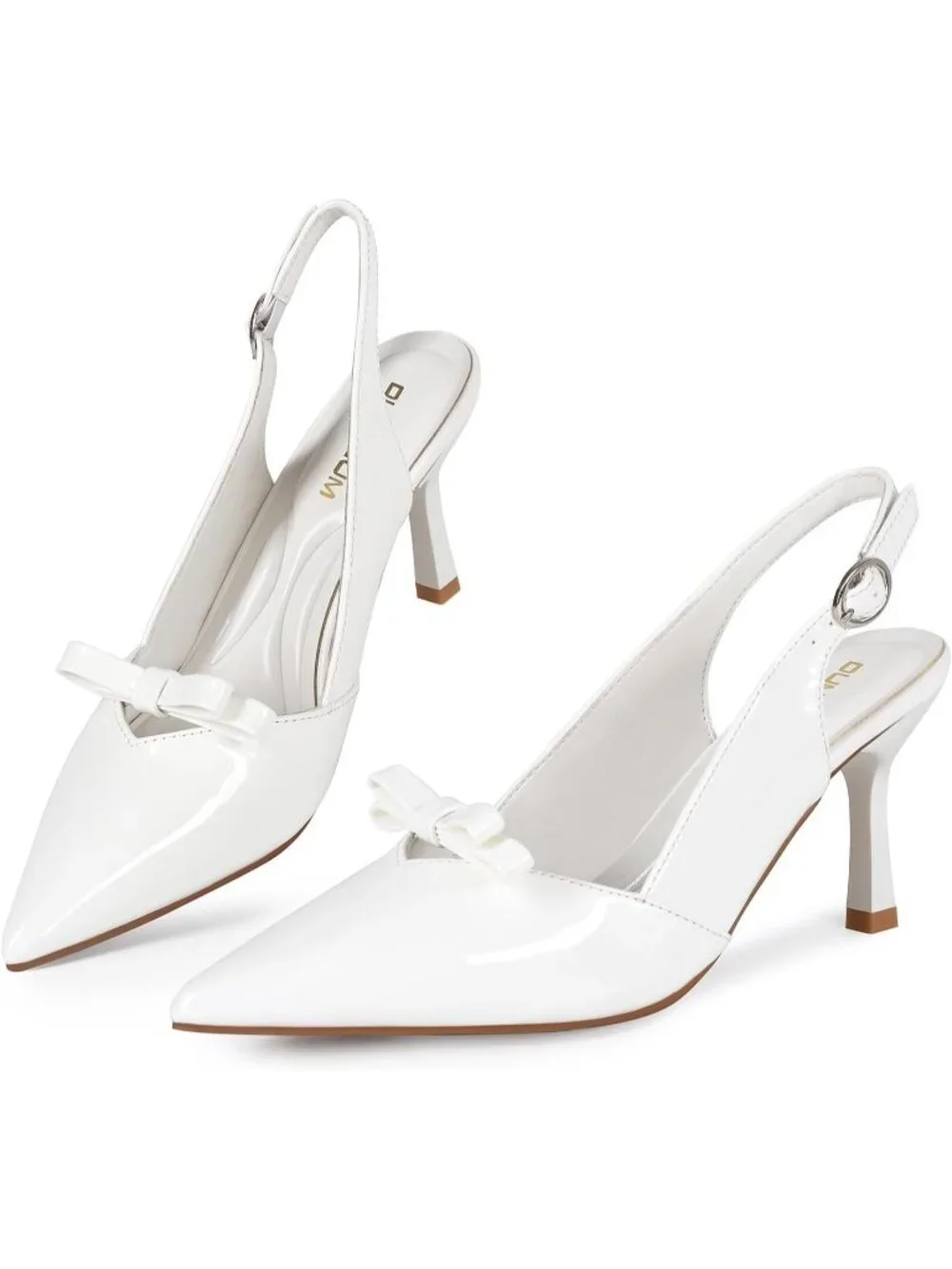 Women's White Comfortable Slingback Closed Pointed Toe 3 inch Kitten Heels Pumps